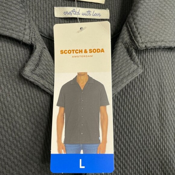 NEW Scotch & Soda Men's L Black Short Sleeve Button-Up Shirt Textured - Picture 9 of 13